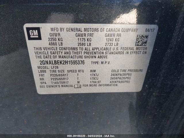 Chevrolet EQUINOX LS 2017 2GNALBEK2H1595376 Image 9