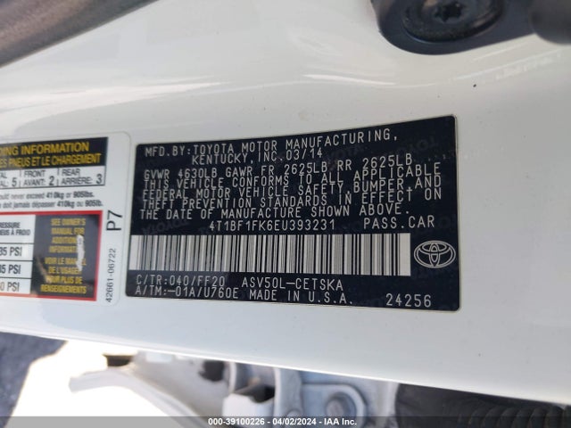 Toyota CAMRY SE 2014 4T1BF1FK6EU393231 Image 9