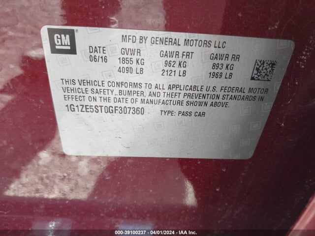 Chevrolet MALIBU 1LT 2016 1G1ZE5ST0GF307360 Image 9