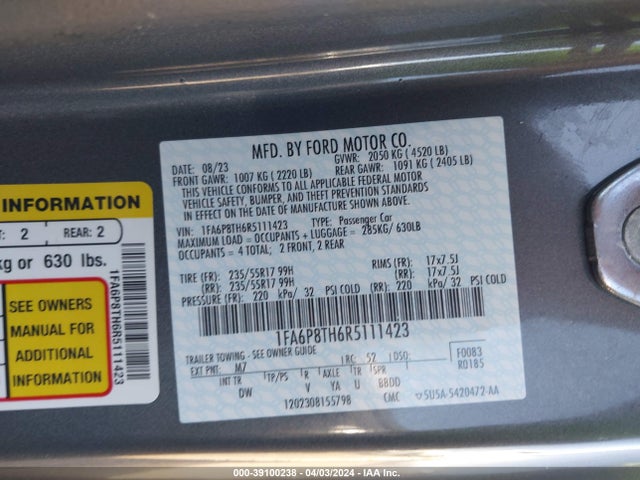 Ford Mustang Ecoboost Fastback 2024 1FA6P8TH6R5111423 Image 9