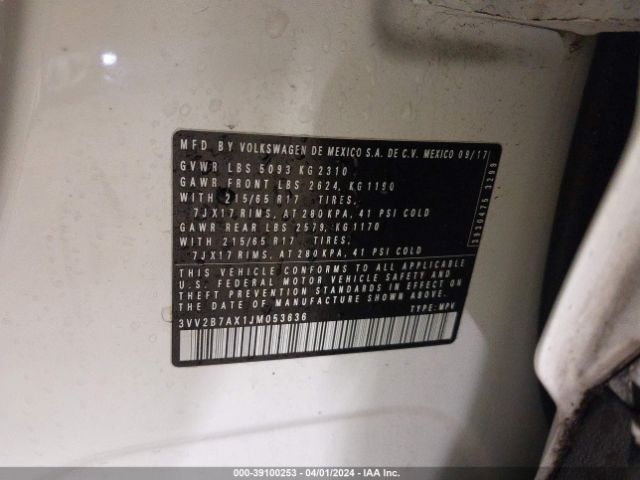 3VV2B7AX1JM053636 Volkswagen Tiguan 2.0t Se/2.0t Sel