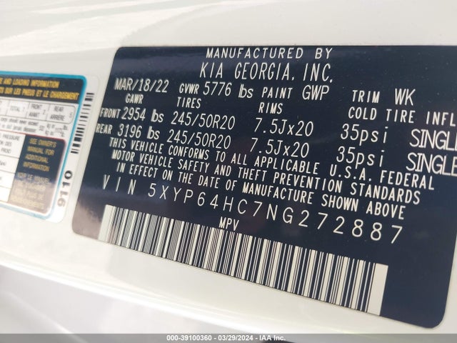 KIA Telluride S 2022 5XYP64HC7NG272887 Image 9