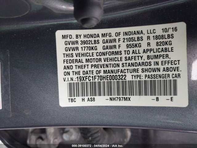 Honda Civic Ex-l 2017 19XFC1F70HE000322 Image 9