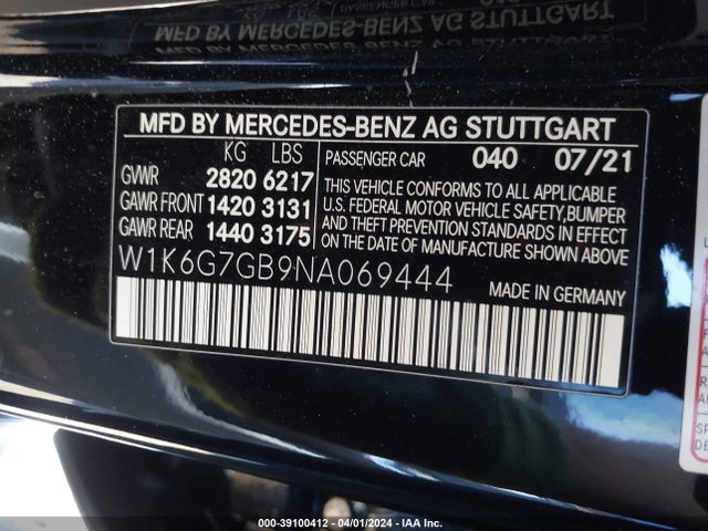 W1K6G7GB9NA069444 Mercedes-Benz S 580 4matic