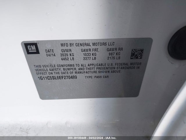 Chevrolet MALIBU 1LT 2014 1G11C5SL6EF270489 Image 9