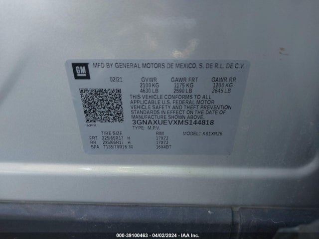 Chevrolet Equinox Awd Lt 2021 3GNAXUEVXMS144818 Image 9