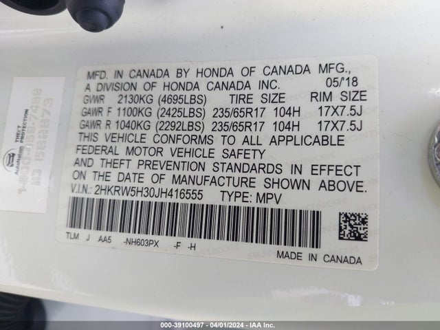 Honda CR-V LX 2018 2HKRW5H30JH416555 Image 9
