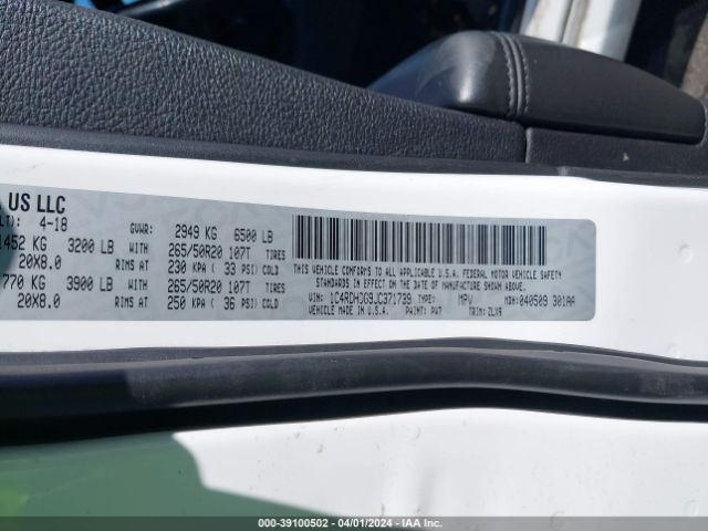 1C4RDHDG9JC371739 Dodge Durango Gt Rwd