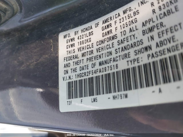 Honda Accord Sport 2015 1HGCR2F54FA097516 Image 9