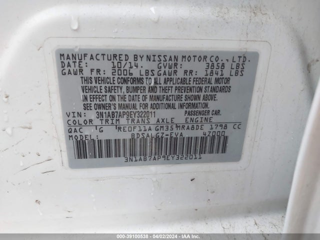 Nissan SENTRA SL 2014 3N1AB7AP9EY322011 Image 9