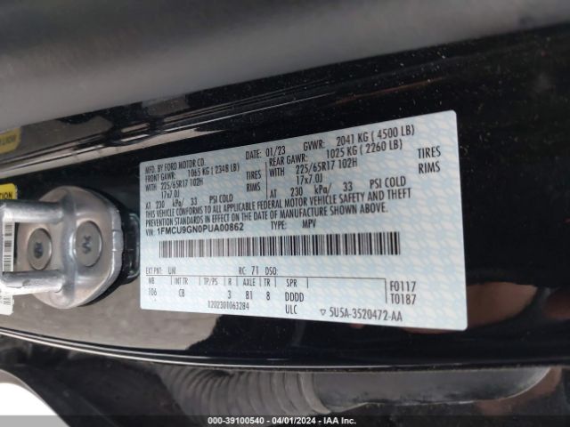 1FMCU9GN0PUA00862 Ford Escape Active