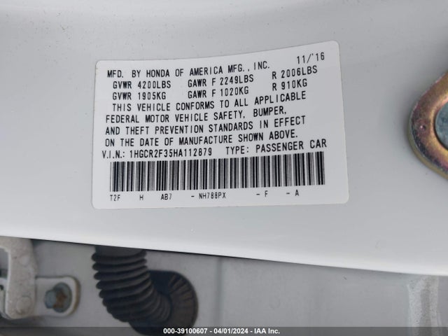 Honda ACCORD LX 2017 1HGCR2F35HA112879 Image 9