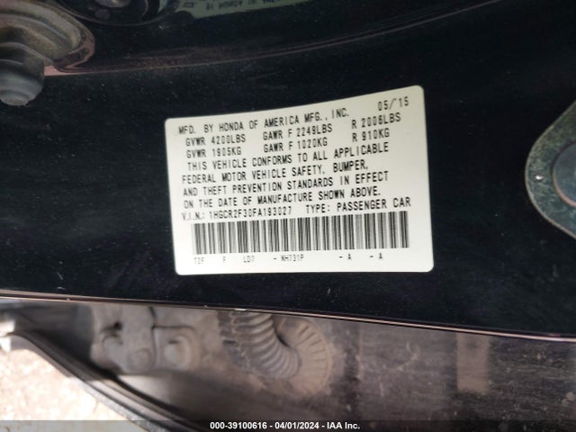 Honda ACCORD LX 2015 1HGCR2F30FA193027 Image 9