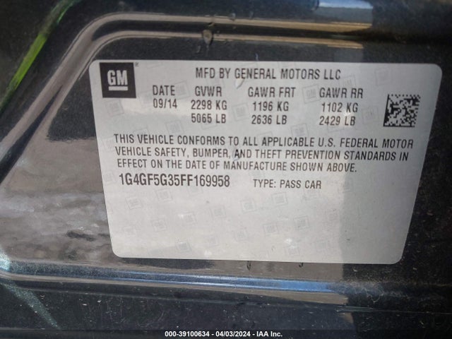 Buick Lacrosse Premium Ii 2015 1G4GF5G35FF169958 Image 9