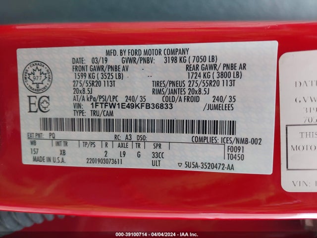 Ford F-150 Xlt 2019 1FTFW1E49KFB36833 Image 9