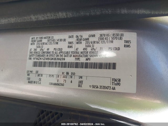 Ford Transit-150 Xlt 2016 1FMZK1ZM5GKB39239 Image 9