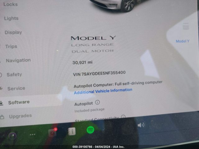 7SAYGDEE5NF355400 Tesla Model Y Long Range Dual Motor All-wheel Drive