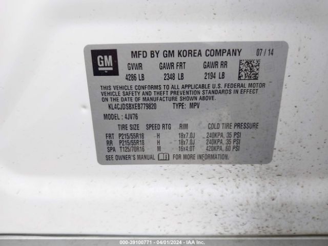 KL4CJDSBXEB779820 Buick Encore Premium
