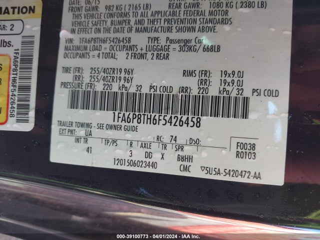 Ford Mustang Ecoboost 2015 1FA6P8TH6F5426458 Image 9