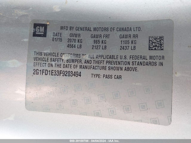 Chevrolet Camaro 1lt 2015 2G1FD1E33F9203494 Image 9