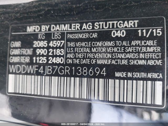 WDDWF4JB7GR138694 Mercedes-Benz C 300 Luxury/sport