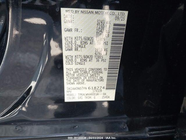 Nissan Armada Platinum 2015 5N1AA0ND7FN618274 Image 9