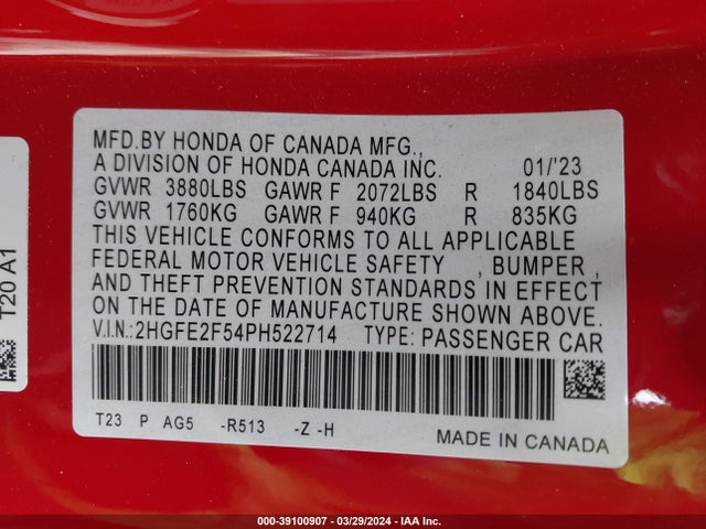 Honda Civic Sport 2023 2HGFE2F54PH522714 Image 9