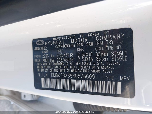 Hyundai Kona N Line 2022 KM8K33A35NU878609 Image 9