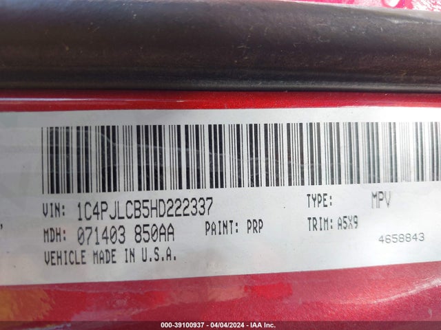 1C4PJLCB5HD222337 Jeep Cherokee Latitude Fwd