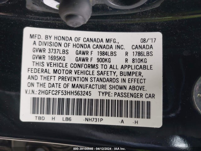 Honda Civic Lx 2017 2HGFC2F53HH563245 Image 9