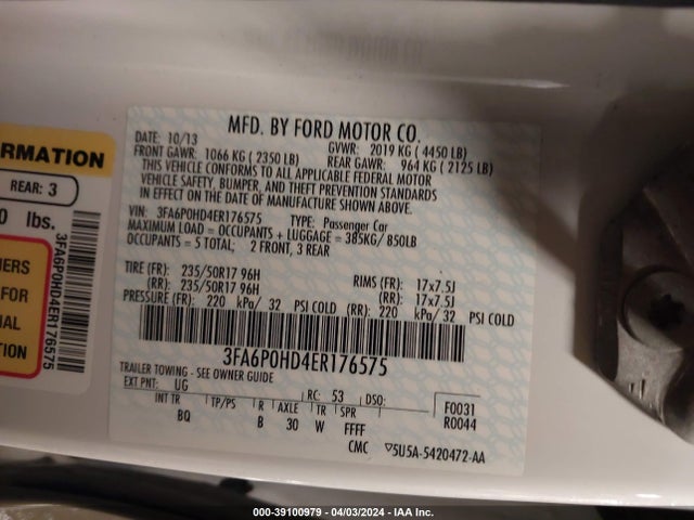 Ford FUSION SE 2014 3FA6P0HD4ER176575 Image 9