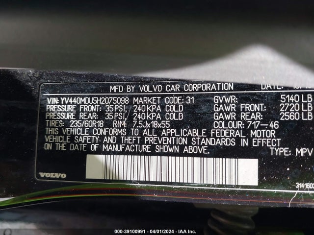 YV440MDU5H2075098 Volvo Xc60 T5 Inscription