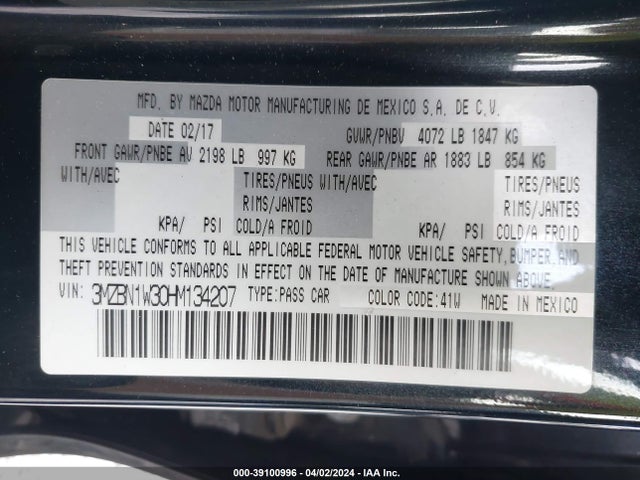 3MZBN1W30HM134207 Mazda Mazda3 Grand Touring