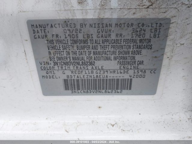 3N1CN8DV2NL862362 Nissan Versa 1.6 S Xtronic Cvt