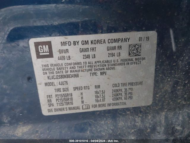 KL4CJ2SB0KB834968 Buick Encore Awd Sport Touring