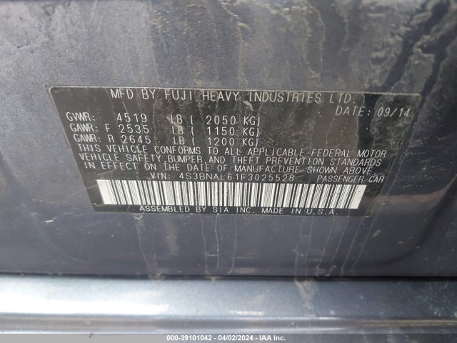 Subaru Legacy 2.5i Limited 2015 4S3BNAL61F3025528 Image 9