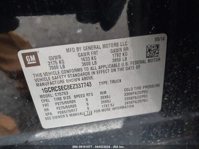 Chevrolet Silverado 1500 1lz 2014 1GCRCSEC8EZ337743 Image 9