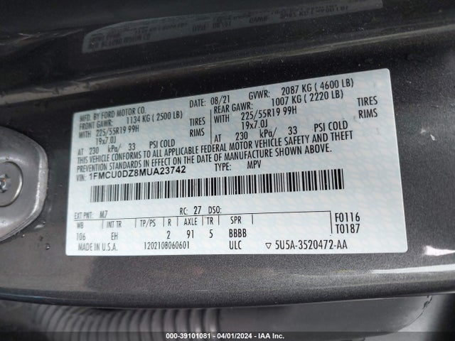 Ford Escape Titanium Hybrid 2021 1FMCU0DZ8MUA23742 Image 9