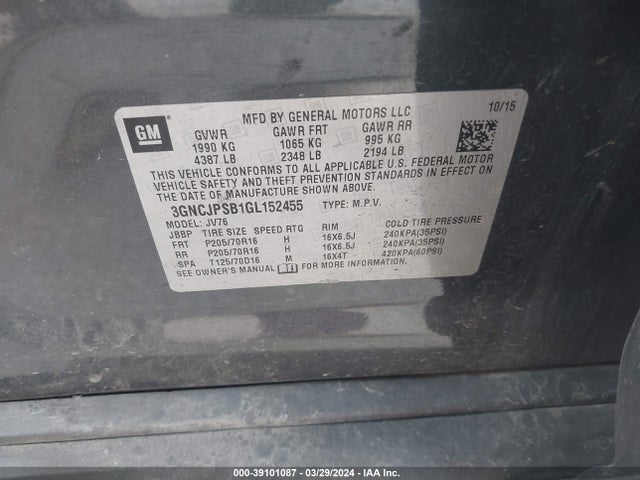 Chevrolet Trax Lt 2016 3GNCJPSB1GL152455 Image 9