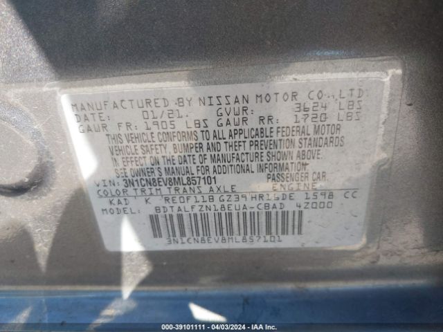 3N1CN8EV8ML857101 Nissan Versa Sv Xtronic Cvt