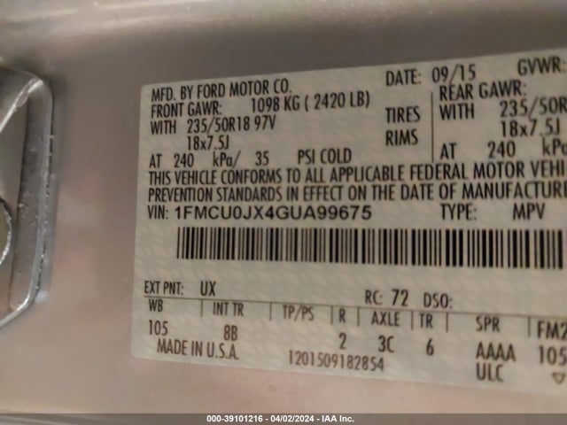 Ford Escape Titanium 2016 1FMCU0JX4GUA99675 Image 9