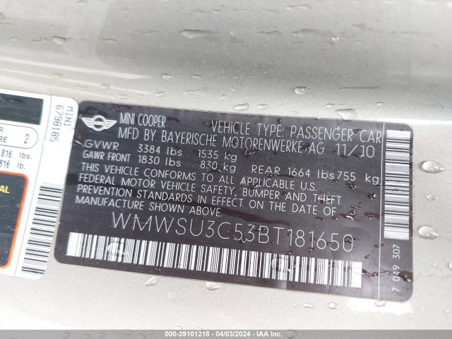 2011 MINI COOPER WMWSU3C53BT181650 Photo 8