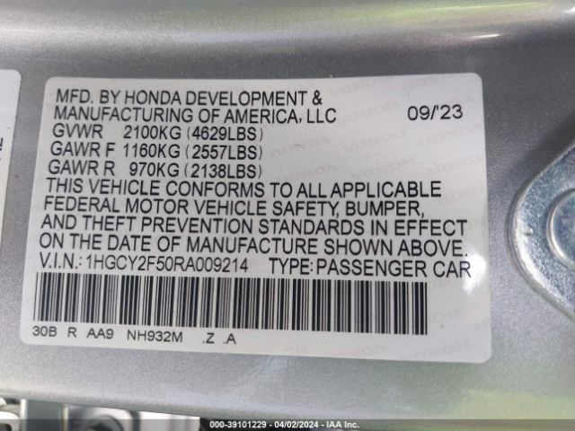 1HGCY2F50RA009214 Honda Accord Hybrid Sport