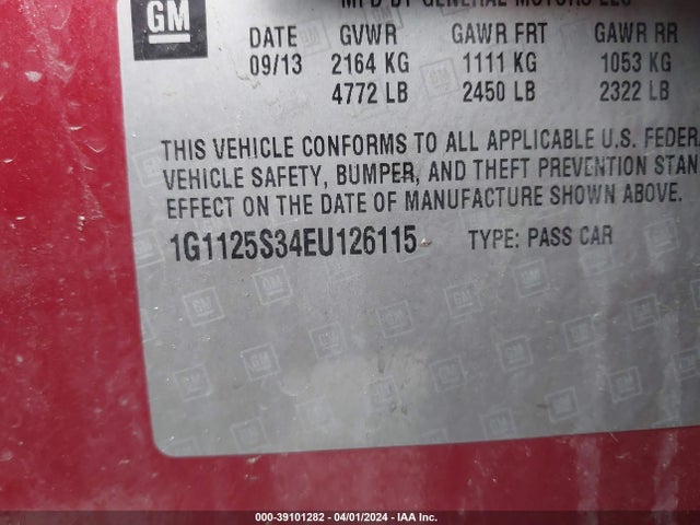 Chevrolet Impala 2lt 2014 1G1125S34EU126115 Image 9