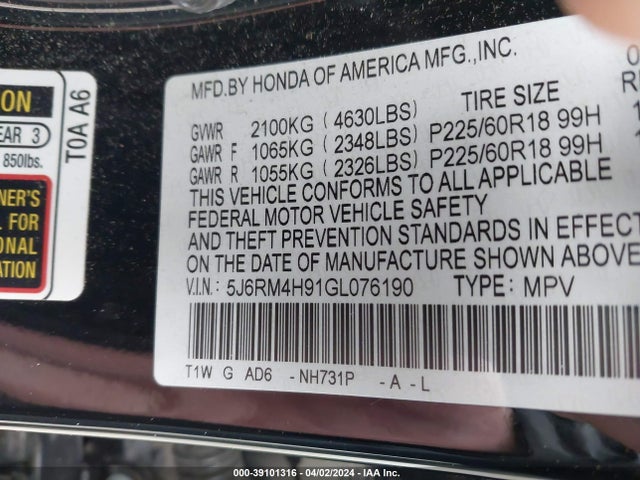Honda Cr-v Touring 2016 5J6RM4H91GL076190 Image 9