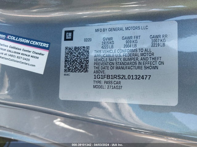 Chevrolet Camaro Rwd  1lt 2020 1G1FB1RS2L0132477 Image 9