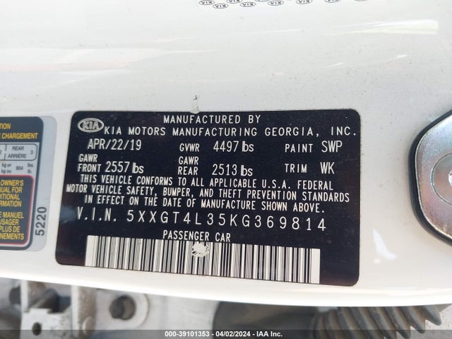KIA Optima Lx 2019 5XXGT4L35KG369814 Image 9