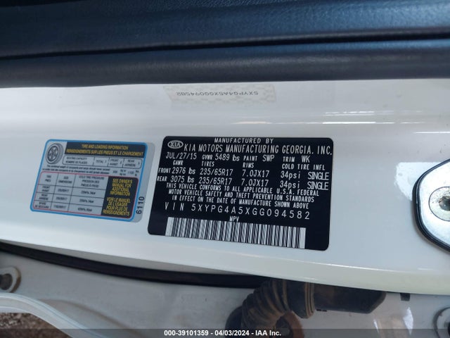 KIA Sorento 3.3l Lx 2016 5XYPG4A5XGG094582 Image 9