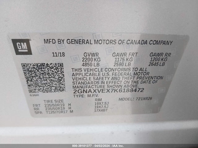 Chevrolet EQUINOX LT 2019 2GNAXVEX7K6188472 Image 9