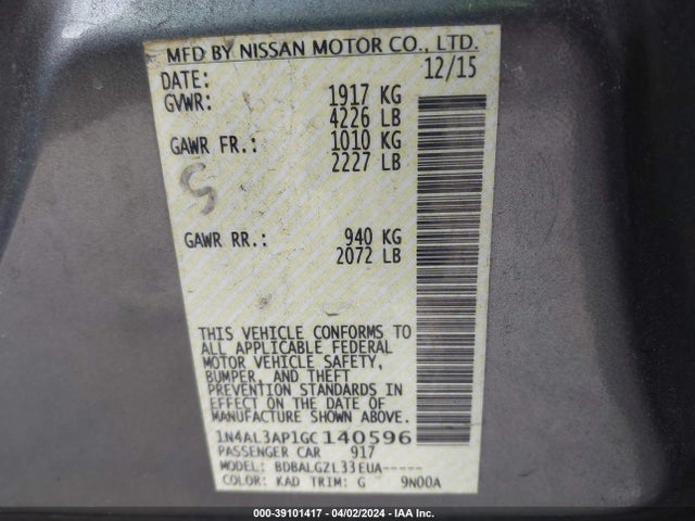 Nissan Altima 2.5 S 2016 1N4AL3AP1GC140596 Image 9